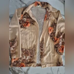 Vintage Disco Floral Beige and Orange Kimono Cardigan